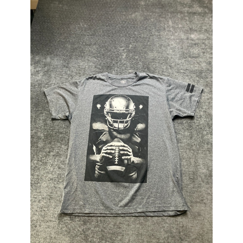 Athletic Works Shiny Chrome Helmet T-Shirt Men Large Gray Graphic Print Football